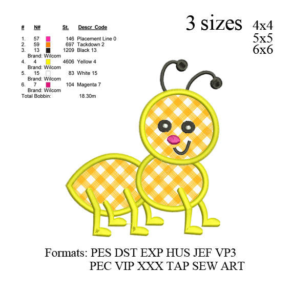 Cute Bugzee Ant Applique embroidery design embroidery pattern N668