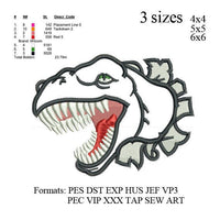 T-rex Dinosaur Applique Embroidery Design,Trex Dinosaur embroidery pattern No 661... 3 sizes