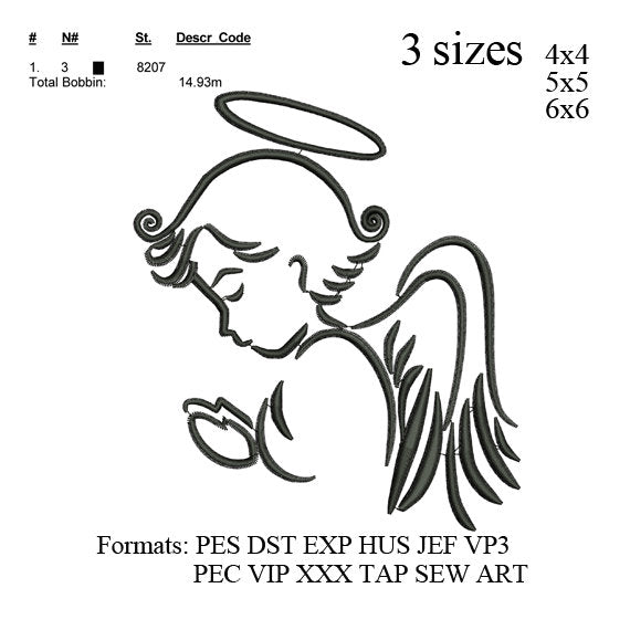 Angel Embroidery Design, Angel embroidery pattern No 678 .... 3 sizes