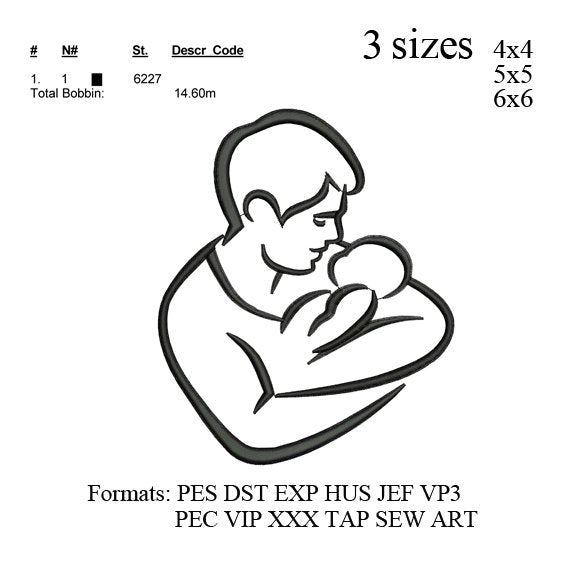 Father and baby embroidery machine . love embroidery pattern, heart embroidery design N 671 ..... 3 sizes  instant download