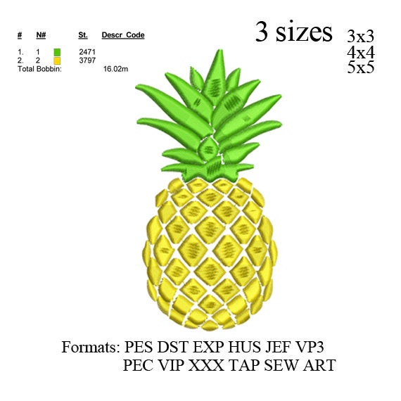 pineapple embroidery design,pineapple mini,machine embroidery design,fruit embroidery design.pineapple silhouette,summer fruit N707