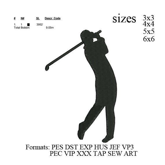 Golfer Embroidery Design. Golfer silhouette. Mini Golfer Design. Mini Golf Embroidery Designs, embroidery pattern No 712