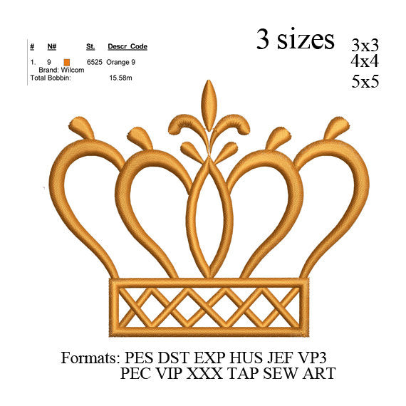 Crown embroidery design, Crown embroidery pattern N689