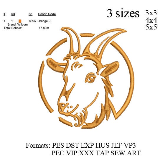 Goat embroidery design,motif de broderie chèvre, embroidery designs No 717 ...  3 sizes