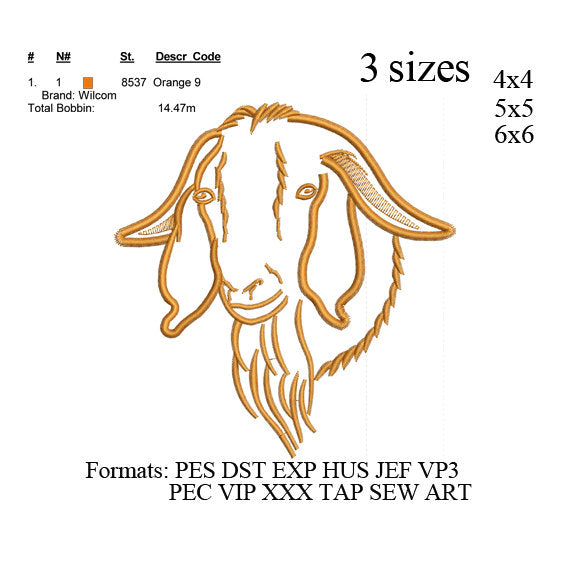 Boer goat buck embroidery design,motif de broderie chèvre, embroidery designs N721 ...  3 sizes