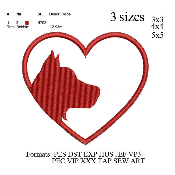 Dog heart embroidery machine, love embroidery pattern, embroidery designs N723