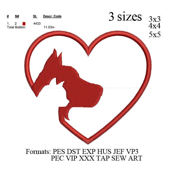 Cat and dog heart embroidery machine,dog love embroidery pattern, embroidery designs N722