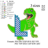 Scary T-rex Dinosaur Applique birthday Embroidery, Dinosaur biting a L design No 726 ... 3 sizes