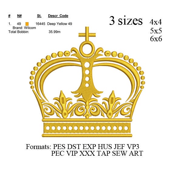 Crown embroidery design, Crown embroidery pattern N744