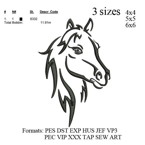 Horse silhouette embroidery Design,Horse emroidery, INSTANT download machine embroidery pattern No 513... 3 sizes: