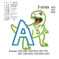 Scary T-rex Dinosaur Applique birthday Embroidery, Dinosaur biting A design No 746 ... 3 sizes