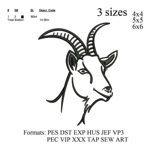 Goat head embroidery design,motif de broderie chèvre, embroidery designs No 816 ...  3 sizes