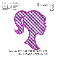 Silhouette girl Applique embroidery machine,embroidery pattern,embroidery designs No: 855