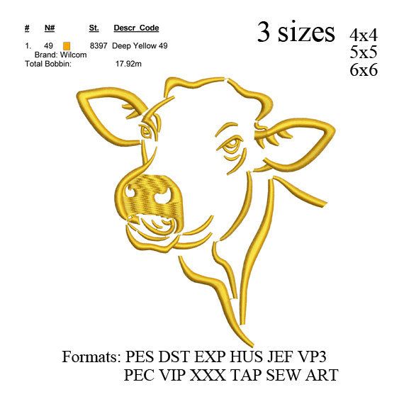 Cow head embroidery design,Cow head embroidery pattern, N819