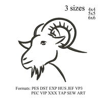 Goat head embroidery design,motif de broderie chevre, embroidery designs No 880 ...  3 sizes