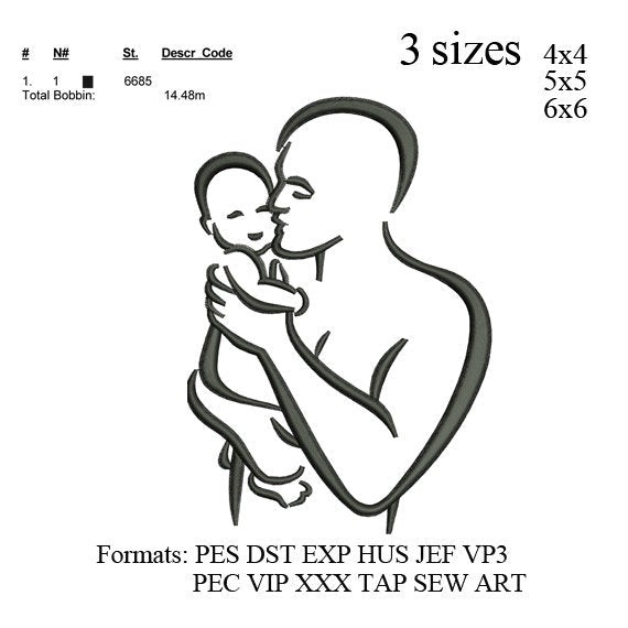 Father and baby embroidery machine, love embroidery pattern, heart embroidery design N828 instant download