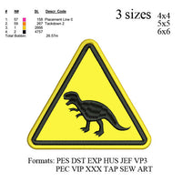 T-Rex dinosaur road sign applique embroidery design,Dinosaur embroidery pattern No 839 ... 3 sizes