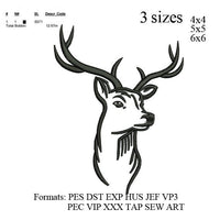 Deer head embroidery machine, Buck Deer embroidery pattern, Deer head, embroidery designs N524