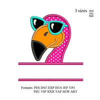 Split Flamingo Applique embroidery design,Split Flamingo with glasses applique embroidery machine k943 , instant download