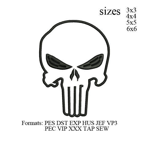 Punisher skull outline embroidery machine. embroidery pattern No 1013 . embroidery designs