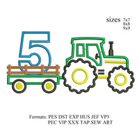 Tractor Applique number 5. 5th birthday embroidery design,Tractor Applique embroidery machine, k934 , instant download