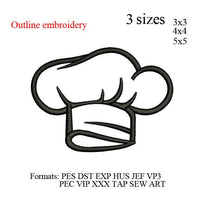 Chef hat outline embroidery design,chef Hat outline embroidery machine, k1038 , instant download