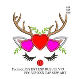 Reindeer face Applique embroidery design,deer face heart applique embroidery machine k1101 , instant download