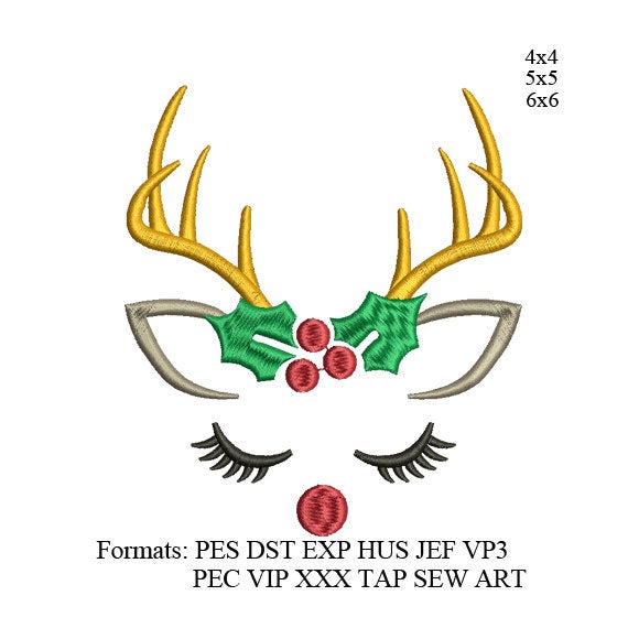 Reindeer face christmas embroidery design,deer faceembroidery machine k110é , instant download