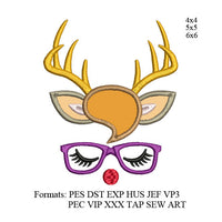 Reindeer face Applique with glasses embroidery design,deer face applique embroidery machine k1103 , instant download