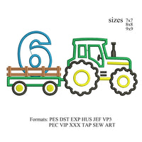 Tractor Applique number 6. 6th birthday embroidery design,Tractor Applique embroidery machine, k935 , instant download