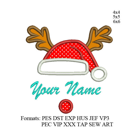 Deer with Santa hat applique applique embroidery design,deer face with santa hat embroidery machine k1124