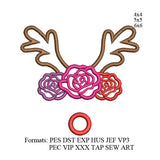 Floral Antlers Applique embroidery design,Floral Antlers applique embroidery machine k1126