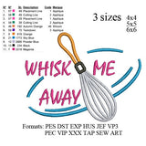 Wire whisk applique embroidery design, Whisk Me Away applique Cooking embroidery machine, k1055 , instant download