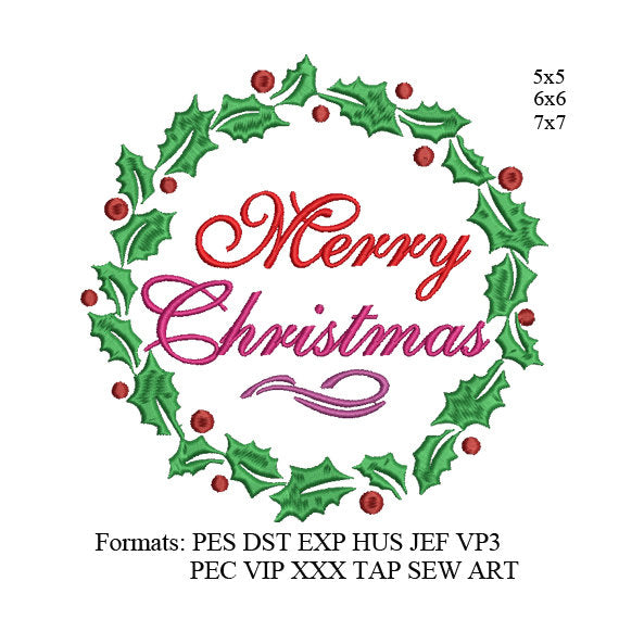 Mistletoe wreath with Merry Christmas text Embroidery design; Merry Christmas embroidery design, embroidery machine, k1132, instant download
