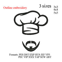 Chef Hat outline kitchen chef embroidery design,Chef hat embroidery machine, k1051 , instant download