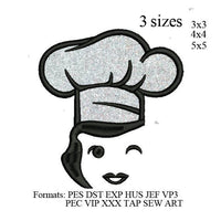 Woman kitchen Chef with Hat Applique embroidery design, Chef hat embroidery machine, k1156 , instant download