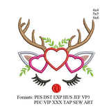 Reindeer face Applique embroidery design,deer face heart applique embroidery machine k1101 , instant download