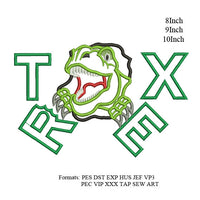 Dino Rex dinosaur applique embroidery design, T-rex text digitized  embroidery machine, k1165