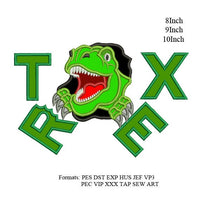 Dino Rex dinosaur applique embroidery design, T-rex text digitized  embroidery machine, k1165