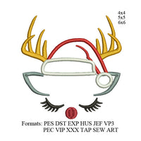 Reindeer face christmas applique embroidery design,deer face with santa hat embroidery machine k1122 , instant download