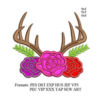 Floral Antlers Applique embroidery design,Floral Antlers applique embroidery machine k1125