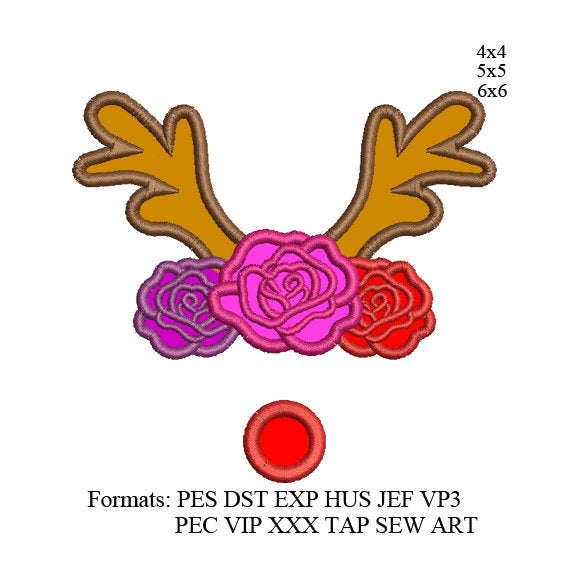 Floral Antlers Applique embroidery design,Floral Antlers applique embroidery machine k1126