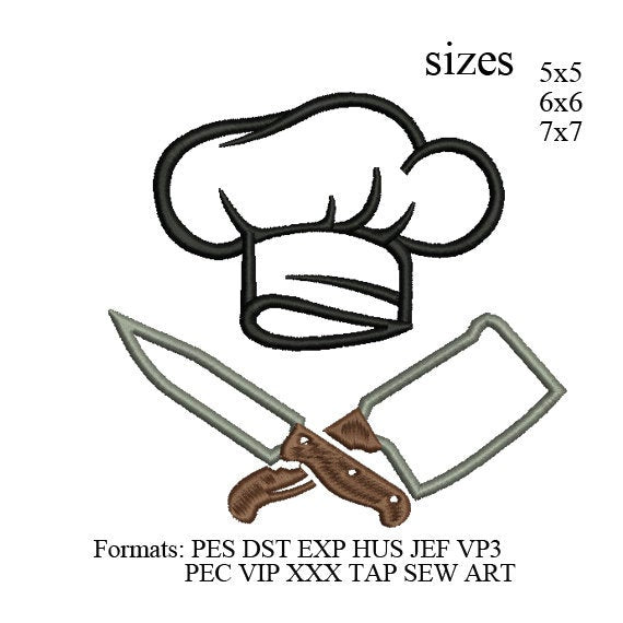 Chef hat and knives kitchen chef hat applique embroidery design k1158 –  lotusembroidery