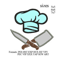 Chef hat and knives kitchen chef hat applique embroidery design, Chef hat applique embroidery machine,k1158 instant download