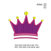 Princess Crown Embroidery design, tiara fill stitches embroidery machine princess tiara embroidery, k1195
