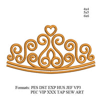 Crown Embroidery design,queen tiara embroidery machine, princess tiara embroidery,embroidery crown,applique crown, k1205