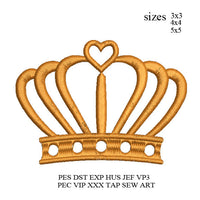 Crown with heart Embroidery design,tiara fill stitches embroidery machine princess tiara embroidery,embroidery crown,k1217