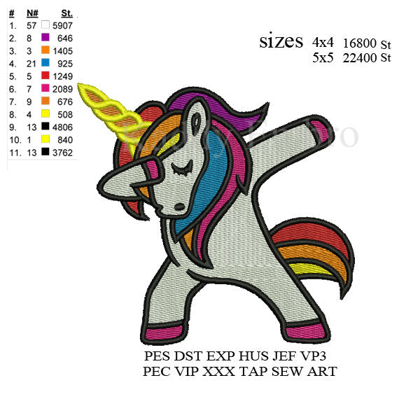 Dabbing unicorn embroidery design,Unicorn embroidery design,unicorn embroidery pattern,fill stitch unicorn, unicorn k1184
