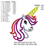 Unicorn applique embroidery design,Unicorn embroidery pattern machine unicorn digitized k1185, instant download