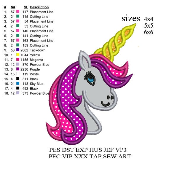 Unicorn applique embroidery design,Unicorn embroidery pattern machine unicorn digitized k1186, instant download